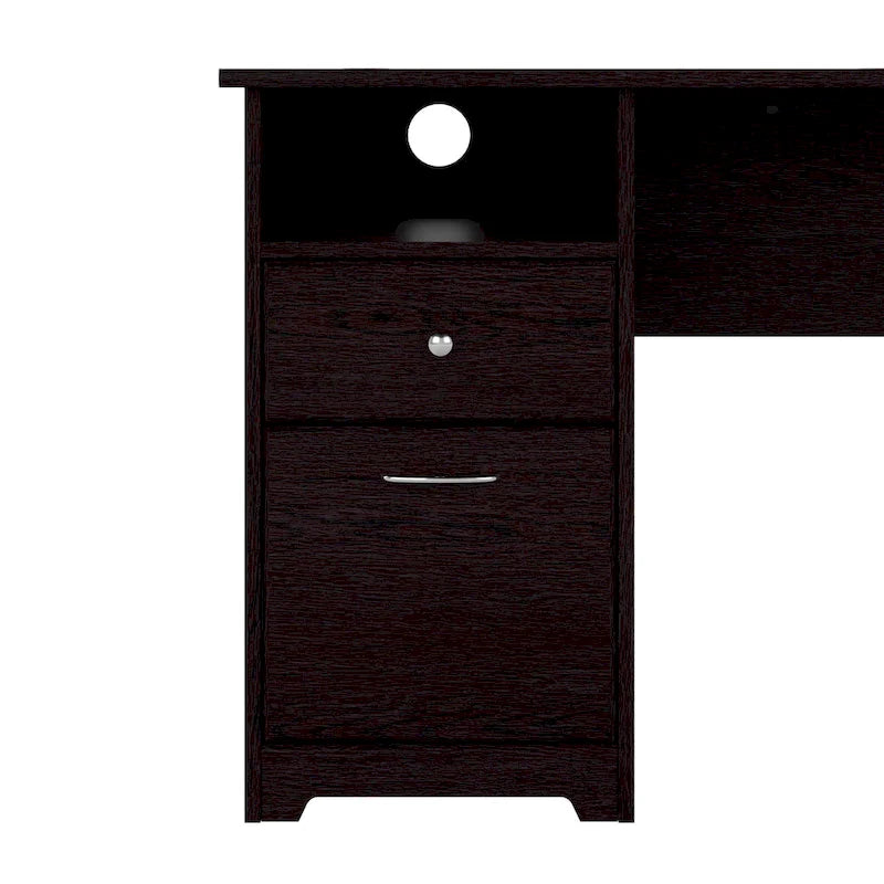 Bureau d'ordinateur 60 W Espresso Oak avec tiroirs, 1 personne