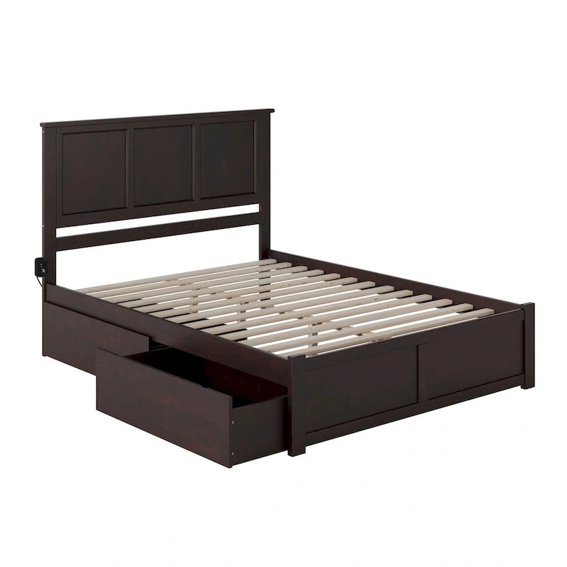 Lit plateforme Madison avec pied de lit et 2 tiroirs, couleur expresso