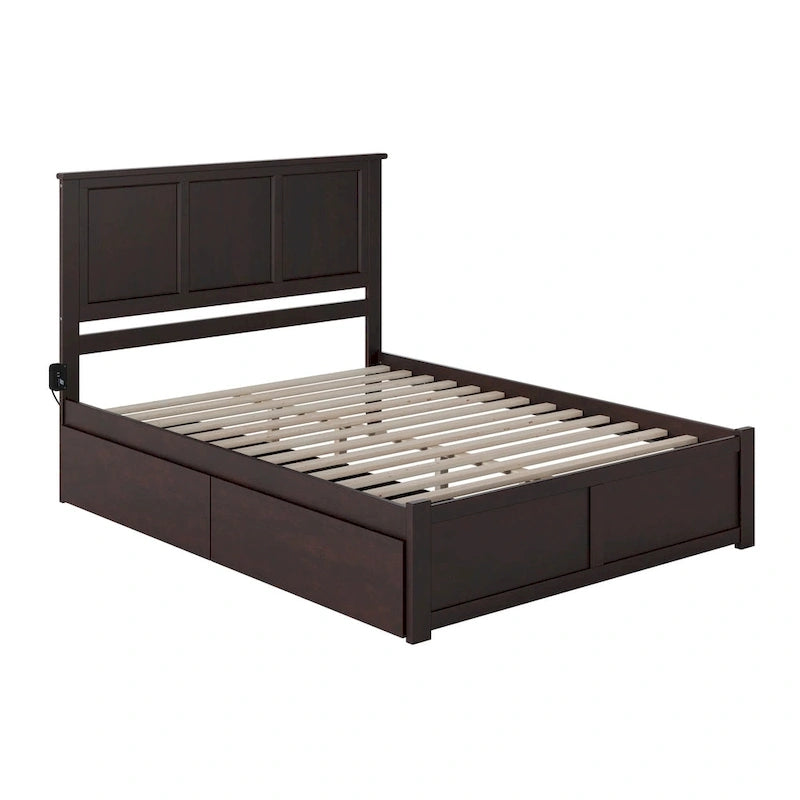 Lit plateforme Madison avec pied de lit et 2 tiroirs, couleur expresso