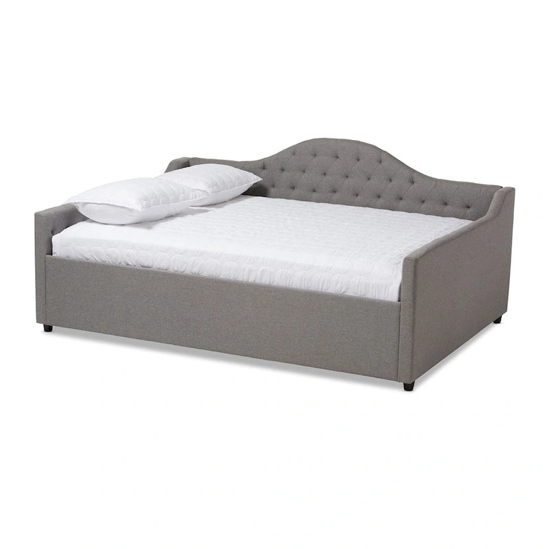 Lit de repos en tissu beige/gris – Grand lit et très grand lit, 1 place