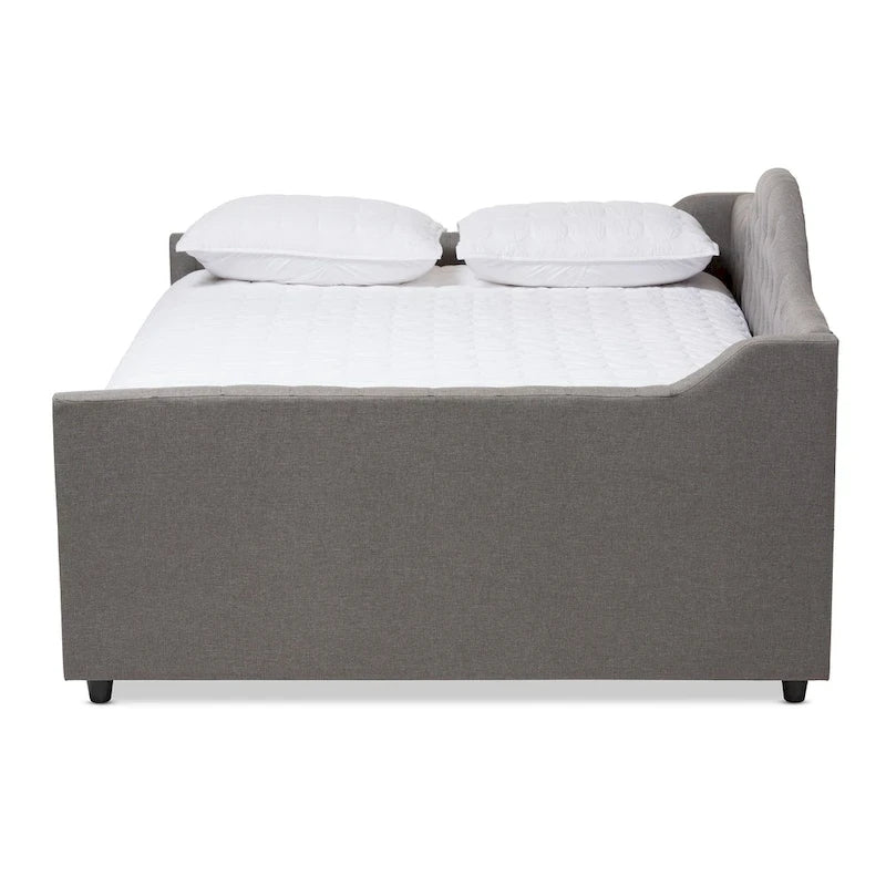 Lit de repos en tissu beige/gris – Grand lit et très grand lit, 1 place