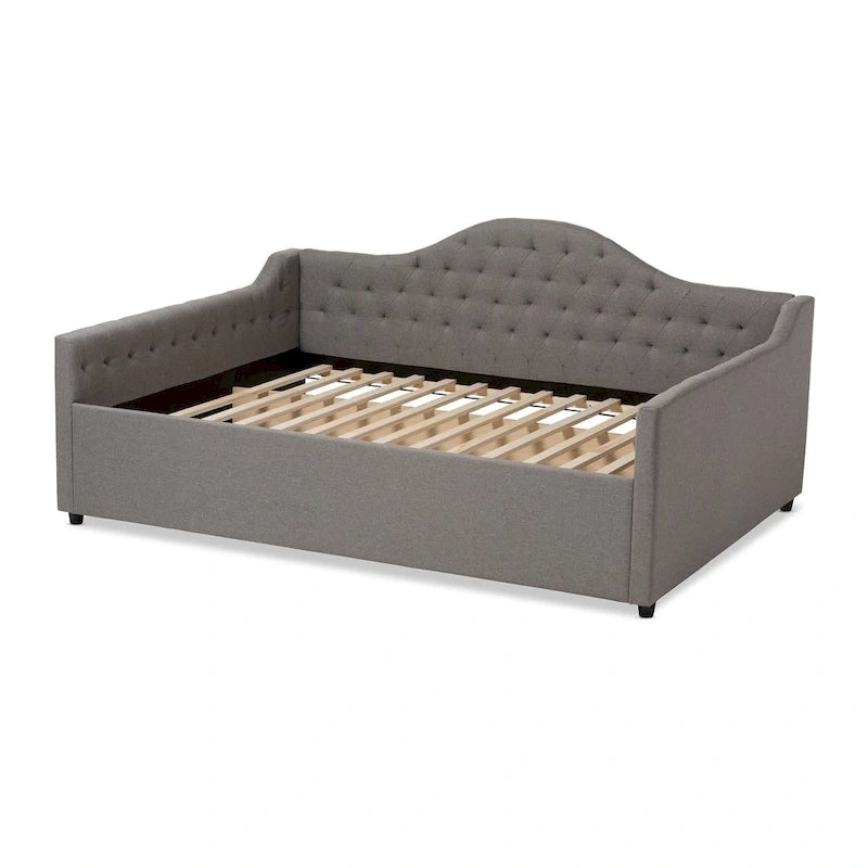 Lit de repos en tissu beige/gris – Grand lit et très grand lit, 1 place