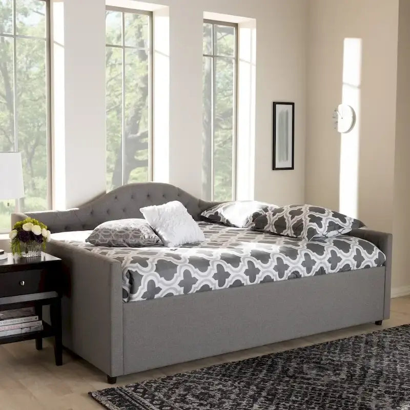 Lit de repos en tissu beige/gris – Grand lit et très grand lit, 1 place