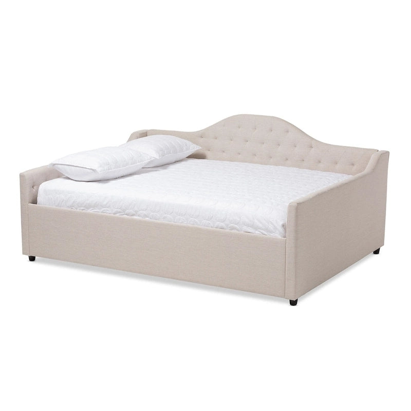Lit de repos en tissu beige/gris – Grand lit et très grand lit, 1 place