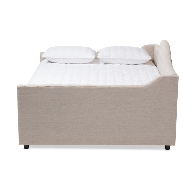 Lit de repos en tissu beige/gris – Grand lit et très grand lit, 1 place