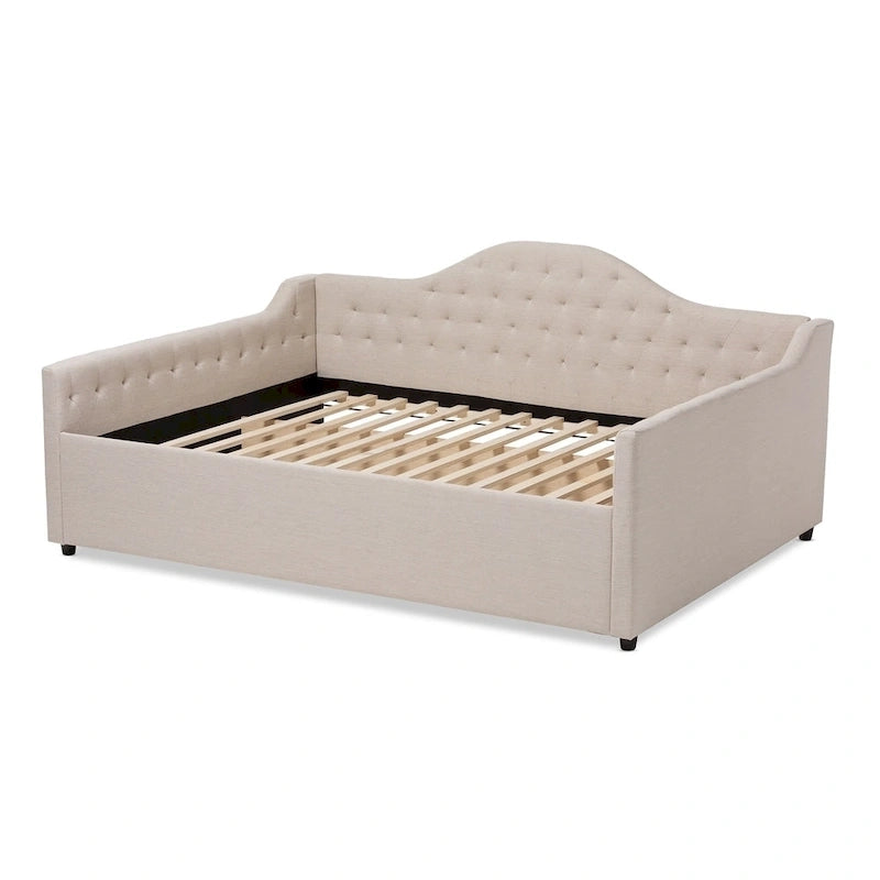 Lit de repos en tissu beige/gris – Grand lit et très grand lit, 1 place