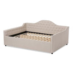 Lit de repos en tissu beige/gris – Grand lit et très grand lit, 1 place