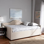 Lit de repos en tissu beige/gris – Grand lit et très grand lit, 1 place