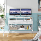 Bureau informatique blanc/noir avec huche et tiroirs, 1 personne