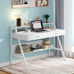 Bureau informatique blanc/noir avec huche et tiroirs, 1 personne