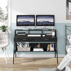 Bureau informatique blanc/noir avec huche et tiroirs, 1 personne