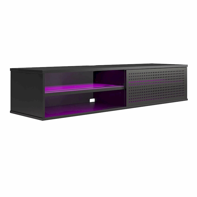 Meuble TV flottant de jeu noir/blanc pour 2 adultes, compatible avec les TV jusqu'à 60 po