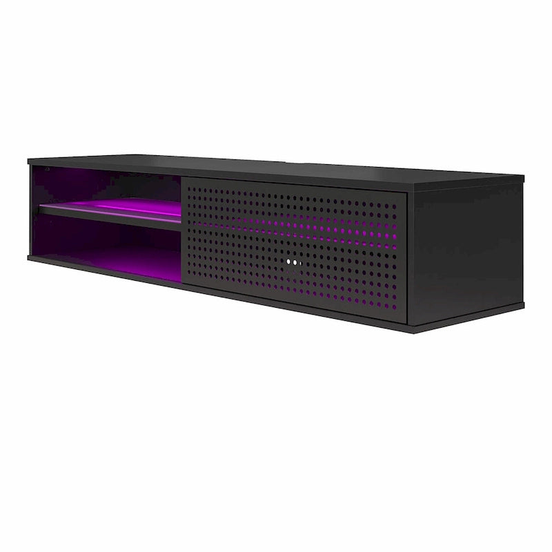 Meuble TV flottant de jeu noir/blanc pour 2 adultes, compatible avec les TV jusqu'à 60 po