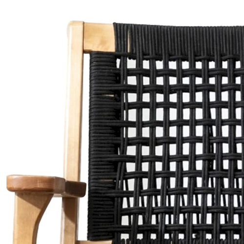Fauteuil d'appoint avec assise en corde tressée et cadre en bois, marron et noir