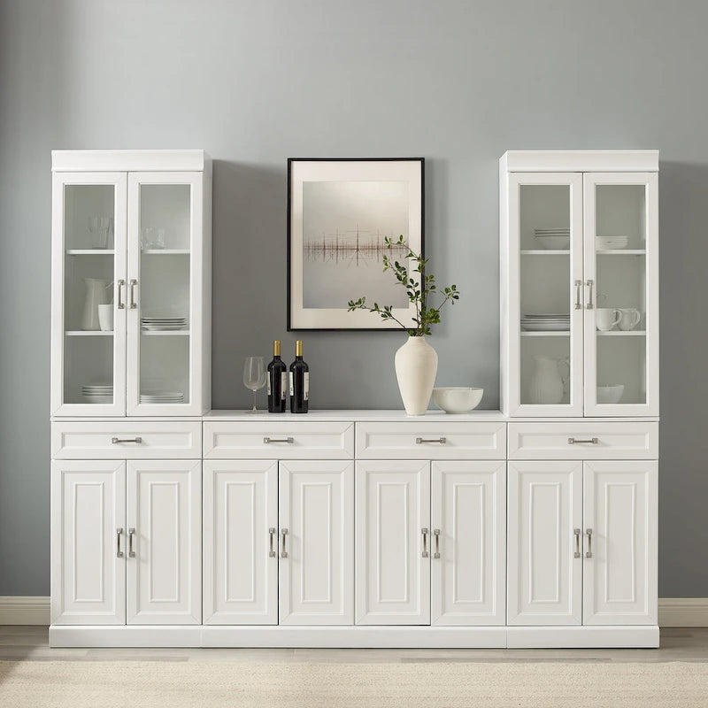 Ensemble vaisselier et garde-manger vitré 3 pièces blanc