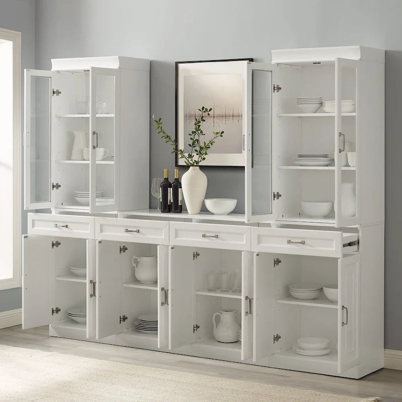 Ensemble vaisselier et garde-manger vitré 3 pièces blanc