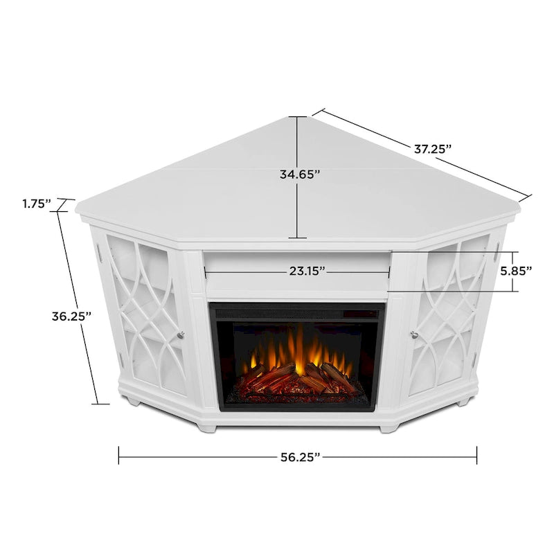Meuble TV d'angle électrique blanc avec cheminée pour téléviseurs jusqu'à 56"