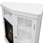 Meuble TV d'angle électrique blanc avec cheminée pour téléviseurs jusqu'à 56"