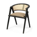 Chaise de salle à manger à dossier en rotin beige et structure en bois noir