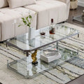 Table basse rectangulaire à 2 niveaux en verre transparent, structure chromée, assemblage par 1 personne