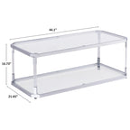 Table basse rectangulaire à 2 niveaux en verre transparent, structure chromée, assemblage par 1 personne