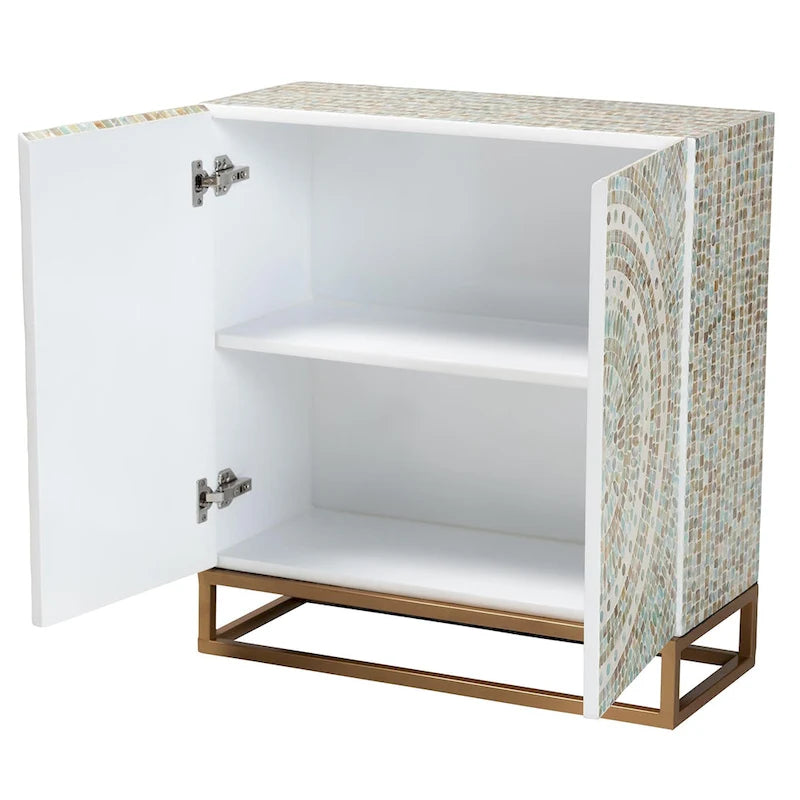 Meuble de rangement bohème à 2 étagères mosaïque multicolore avec détails en nacre