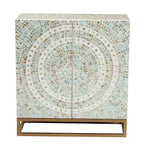 Meuble de rangement bohème à 2 étagères mosaïque multicolore avec détails en nacre