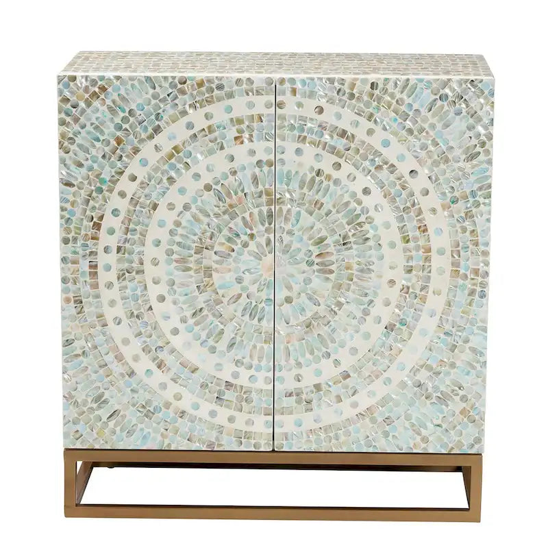 Meuble de rangement bohème à 2 étagères mosaïque multicolore avec détails en nacre