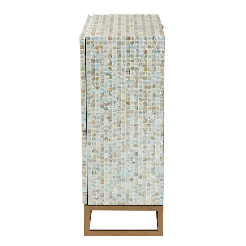 Meuble de rangement bohème à 2 étagères mosaïque multicolore avec détails en nacre