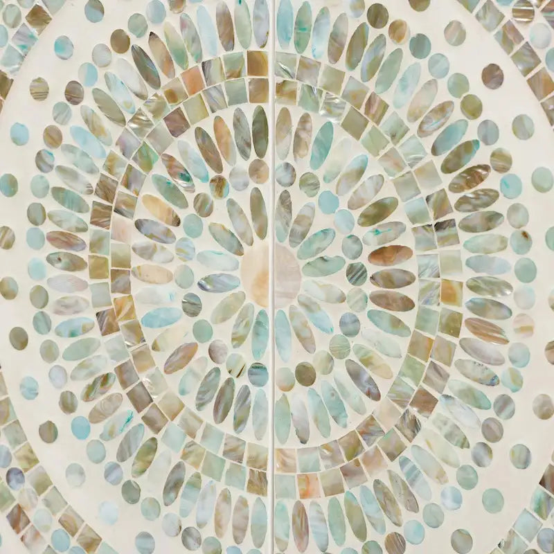 Meuble de rangement bohème à 2 étagères mosaïque multicolore avec détails en nacre