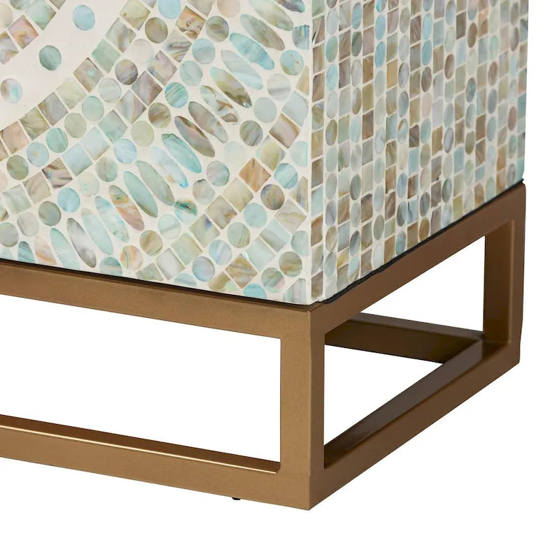 Meuble de rangement bohème à 2 étagères mosaïque multicolore avec détails en nacre