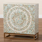 Meuble de rangement bohème à 2 étagères mosaïque multicolore avec détails en nacre