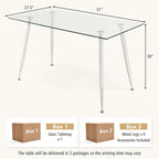 Table de salle à manger rectangulaire en verre argenté pour 4 personnes, pieds en acier