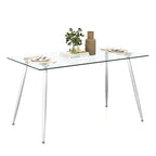 Table de salle à manger rectangulaire en verre argenté pour 4 personnes, pieds en acier