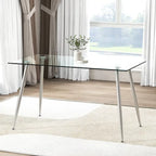 Table de salle à manger rectangulaire en verre argenté pour 4 personnes, pieds en acier