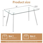Table de salle à manger rectangulaire en verre argenté pour 4 personnes, pieds en acier