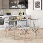 Table de salle à manger rectangulaire en verre argenté pour 4 personnes, pieds en acier