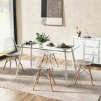 Table de salle à manger rectangulaire en verre argenté pour 4 personnes, pieds en acier
