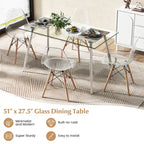 Table de salle à manger rectangulaire en verre argenté pour 4 personnes, pieds en acier