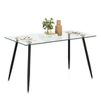 Table de salle à manger rectangulaire en verre argenté pour 4 personnes, pieds en acier