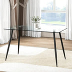 Table de salle à manger rectangulaire en verre argenté pour 4 personnes, pieds en acier