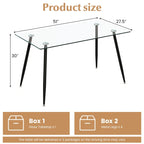Table de salle à manger rectangulaire en verre argenté pour 4 personnes, pieds en acier