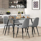 Table de salle à manger rectangulaire en verre argenté pour 4 personnes, pieds en acier