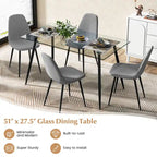 Table de salle à manger rectangulaire en verre argenté pour 4 personnes, pieds en acier