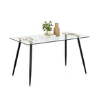 Table de salle à manger rectangulaire en verre argenté pour 4 personnes, pieds en acier