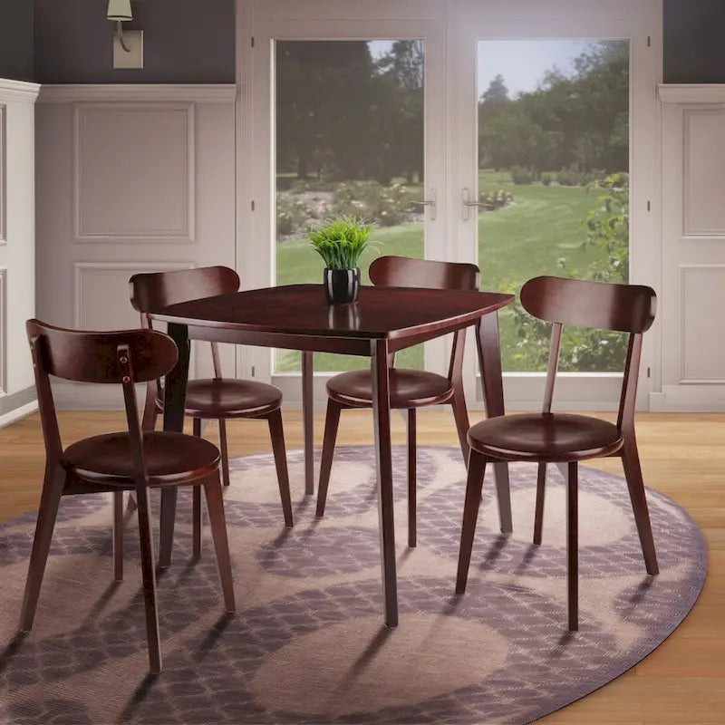 Ensemble table à manger ronde et chaises en noyer, bois massif, 2 personnes (3 pièces) / 4 personnes (5 pièces)