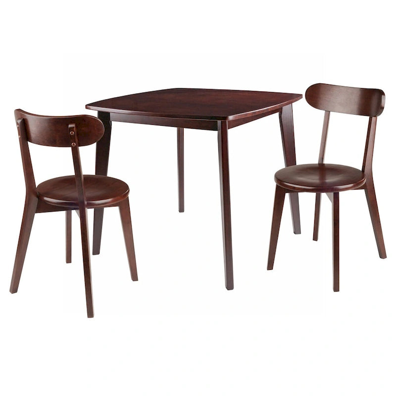 Ensemble table à manger ronde et chaises en noyer, bois massif, 2 personnes (3 pièces) / 4 personnes (5 pièces)