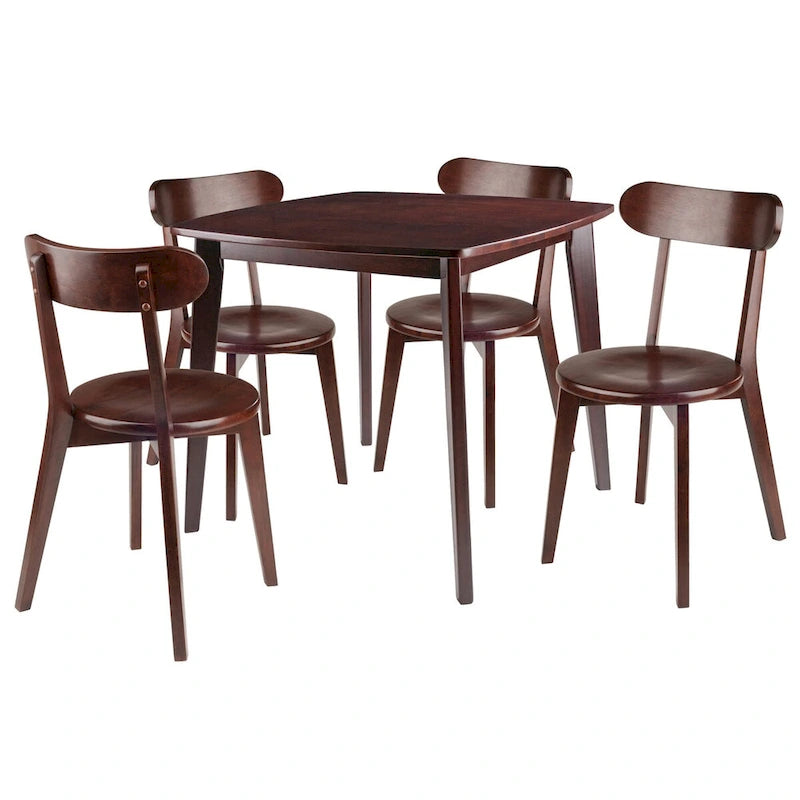 Ensemble table à manger ronde et chaises en noyer, bois massif, 2 personnes (3 pièces) / 4 personnes (5 pièces)