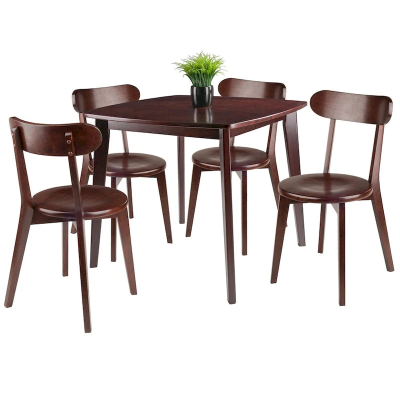 Ensemble table à manger ronde et chaises en noyer, bois massif, 2 personnes (3 pièces) / 4 personnes (5 pièces)
