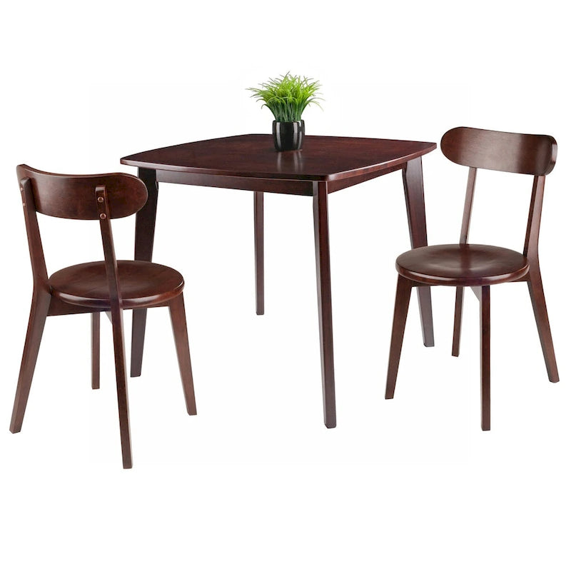 Ensemble table à manger ronde et chaises en noyer, bois massif, 2 personnes (3 pièces) / 4 personnes (5 pièces)